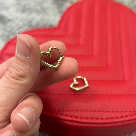 Heart-Shaped Gold Huggie Hoop Valentine’s Day Earrings ✨ - Picture 2 of 5